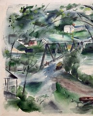 1940s Painting of HARRIS STREET BRIDGE Taunton, MA by Alexandra Bradshaw Hoag!
