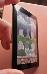 aceo original art ooak framed ghost kitty cat cemetery full moon signed