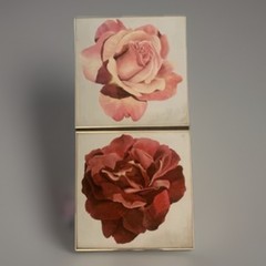 Vntg MCM Original Oil Painting Pink Red Rose Still Life 24” X 24” Set Of 2