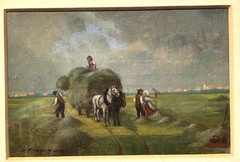 K.Frenzel Germany Rural Landscape Harvest Haystacks Horses Painting