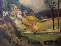 MID CENTURY PAINTING LANDSCAPE VILLAGE MODERNIST OIL HEINZ ROSIEN FAMOUS OIL