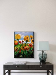 Original Hand Painted 11×14 Landscape Acrylic Canvas Bright Sunflower Field Art