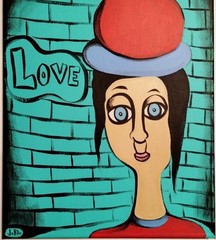 AQUA GREEN LOVE POP EXPRESSIONISM PAINTING STRETCHED CANVAS..11 X 14 BY: JORDO