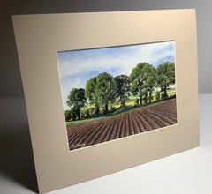 Orig. Gouache Painting – „Tree Line“ – Plowed Farm Field by Artist David Young