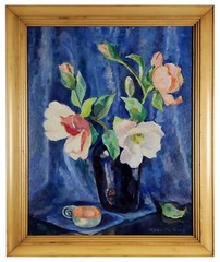 Signed Original Circa 1950s Floral Still Life Oil Painting Titled „Magnolias“