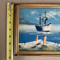 Original Oil Painting on Board Sailing Boats Ocean Small Framed 9.5″ x 7.5″