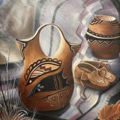 Vintage Native American Ceramic Oil Painting Signed Lee 1987 Framed 21.5 X26