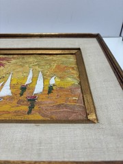 OIL PAINTING OCEAN SAILING SAILBOATS BOATS SUNSET Signed Lee 15.75 X 14.7