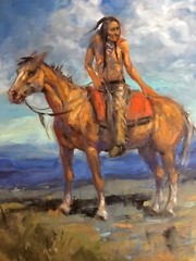 Original Oil painting Native American Frederic Remington STYLE WESTERN ART
