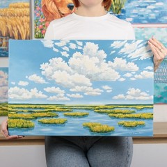 Original Oil Painting Marsh Swamp Scene Nature Painting Wall Art Home Decor