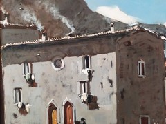 Snowfall in an Old Italian Village Winter Landscape Vintage Oil Painting signed
