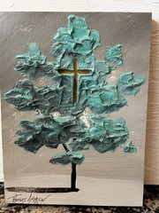 Original Textured Cross Tree Painting 9×12 Religious Christian Signed Wall Art