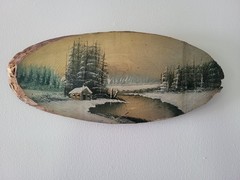 Vintage Original Al Mohler Oil Painting On Wood, Onamia, Minnesota, 16″ X 6.5″