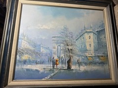 Verment? „Parisian City Street Scene With Figures“ Oil Painting – Signed/Framed