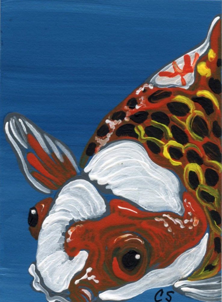 ACEO ATC Original Painting Koi Goldfish Pond Wildlife Art -Carla Smale