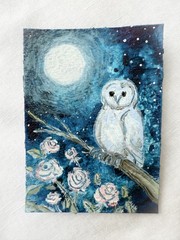 White Owl Original Miniature Oil Painting by R.Machan 2.5″x3.5″ Animal Art ATC
