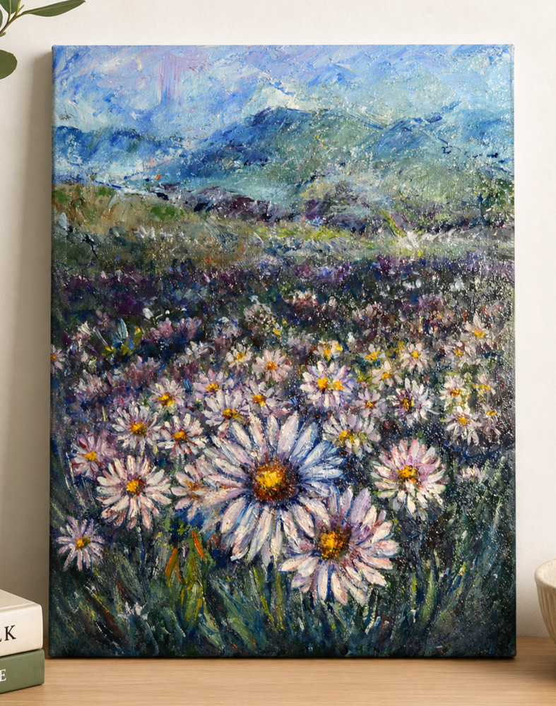 MICHELLE J | Original „Mountain Daisies“ Landscape Oil Painting | Signed OOAK