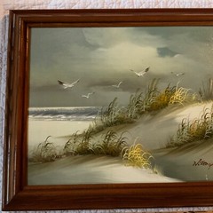 Vintage SEASCAPE coast ocean Painting original hand painted sand beach signed