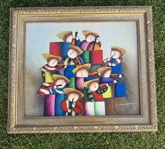 Joyce Roybal Inspired Painting Musicians Cello Flute Violin Framed Please Read