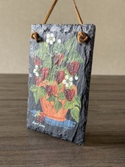 Vtg Sigrid Schmidt Signed Slate Hand-painted Strawberry Sign Wall Hanging 6”x4”