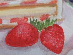 OOAK Watercolor painting, Desserts, Berries, Food, Cake, Traditional artwork