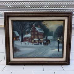 Original Oil Painting by Lloyd Garrison Winter Village Signed