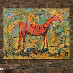 Pollock/Richter style horse equestrian petroglyph, 81” X 62”(6ft 9in)Abstract