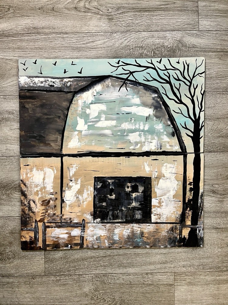 Tree Art, Wood Painting, Nature Painting, Barn, Outdoors Art, Wood Art, Autumn