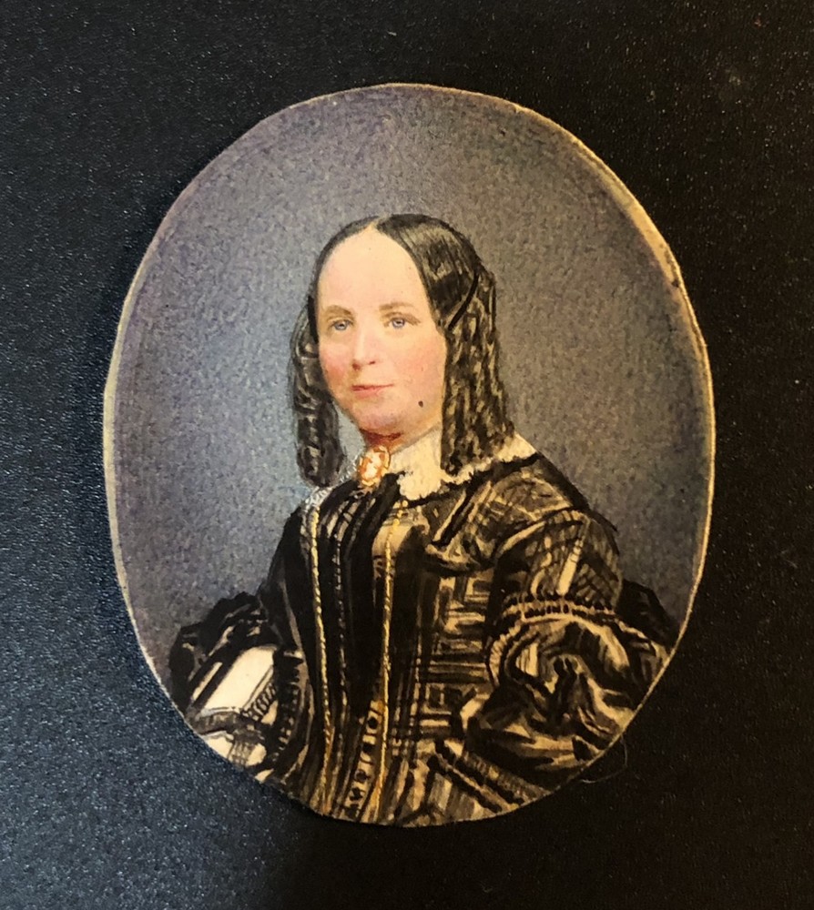 Miniature Portrait Lady Hand Painted Civil War Period Brooch Victorian Brooch