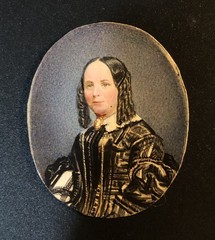 Miniature Portrait Lady Hand Painted Civil War Period Brooch Victorian Brooch