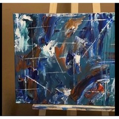 Canvas Painting Blue Red 18 x 24 Hand Painted Signed Titled A Race Against Time
