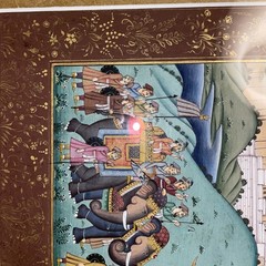 Rare Rajasthani Indian Royal Safari Procession Hand Painted Gold On Paper