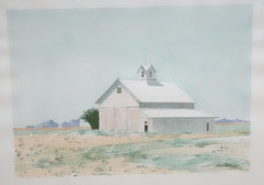 RICHARD P. SETH „WHITE BARN“ SMALL ORIGINAL WATERCOLOR LANDSCAPE PAINTING 1989