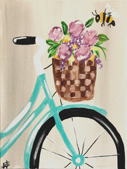WS original bike basket impressionism painting 14X11 canvas artist signed ooak