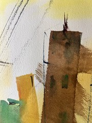 Abstract Cityscape–Charlotte Hoffman–Medium Size Watercolor–Mid 20th NY Artist