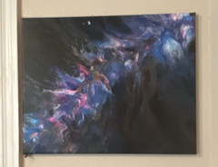 Abstract Painting on Canvas, Blue Purple Black, Unframed Single Piece Wall Art