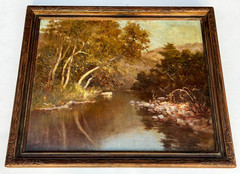 Frank Montague Moore „Autumn -Carmel River, California“ Oil Painting on Masonite