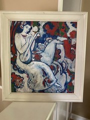 1992 Romanian Artist JOSIF MATYAS oil PAINTING “Woman Mandolin Horses” Modern