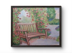 Rose Garden Bench Impressionist 8×10 Acrylic Canvas Painting