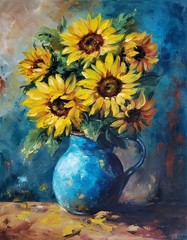 Original Oil Painting Sunflowers Floral Still Life 14×18 Canvas Signed Wall Art