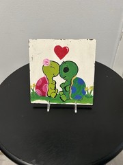 acrylic painting on wood turtles heart whimsical contemporary art small