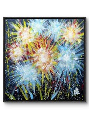 Original Vibrant 12×12 Fireworks Acrylic Canvas Hand Painted Signed Art