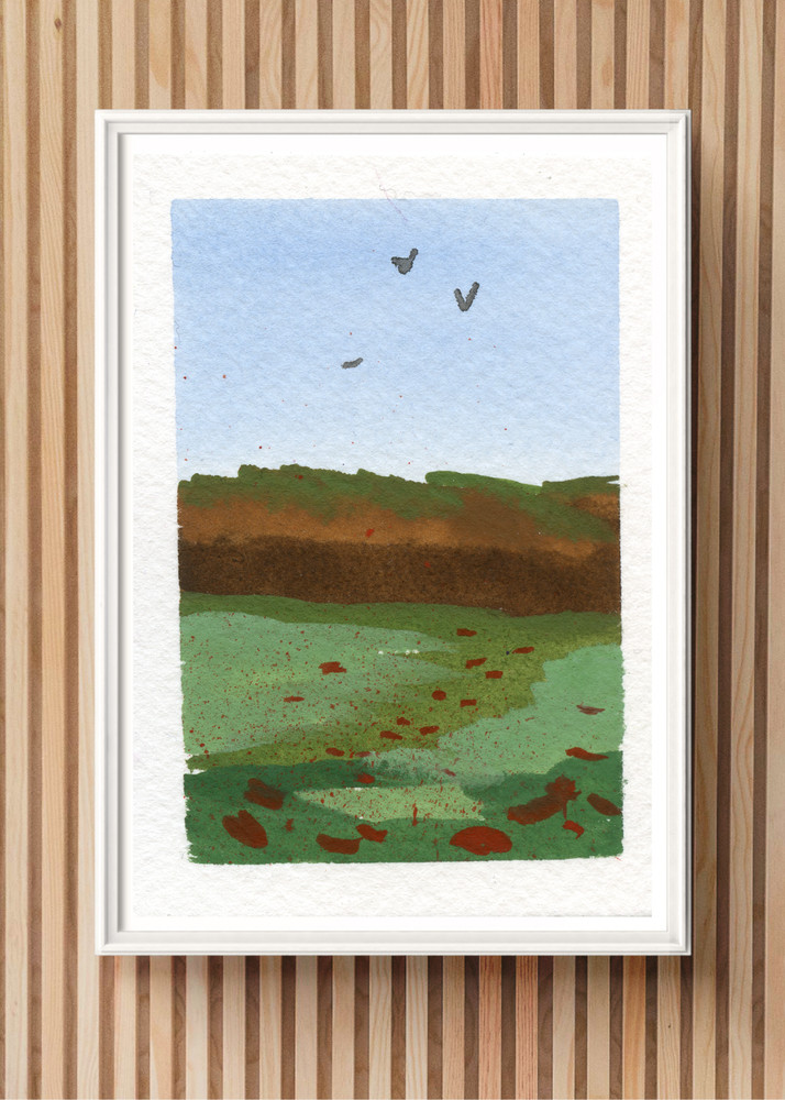 ACEO Art Trading Card Field and Flowers Gouache Painting OOKA Original Painting