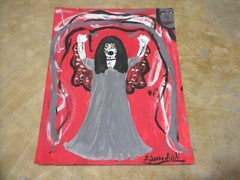 Vintage Female Ghost Ghoul Hand Painitng 11″ x 8-1/2″ Signed J ? Satterfield ?