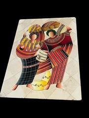 Vintage 1999 Guatemalan Folk Art Painting Pair Mayan Figures Boho Decor