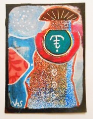 ACEO Original OOAK Blue Red White Black Abstract Geometric