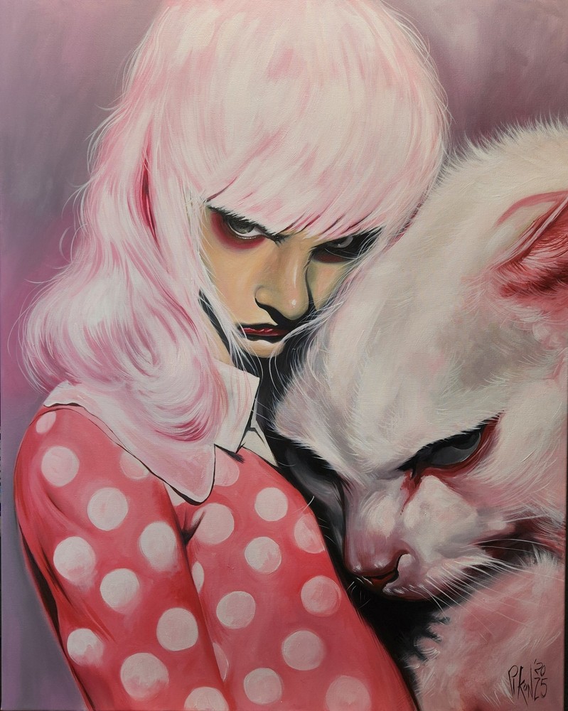 BARD PIKON „FOCH!“ PAINTING ACRYLIC UNIQUE PAINTING CAT GIRL PORTRAIT ROGER HOUSE New