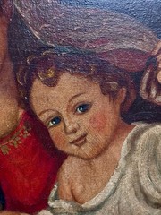 Antique Cusco School Peru Oil Painting Madonna With Child. 21 X 29 Inches