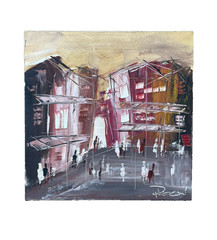 Old Town Mediterranean Earth Paint Original 40×40 Acrylic Picture Canvas Drawing Unique