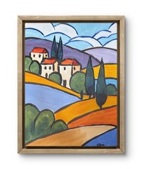 Coastal Landscape Painting Mediterranean Hillside Village Original 11×14 Canvas
